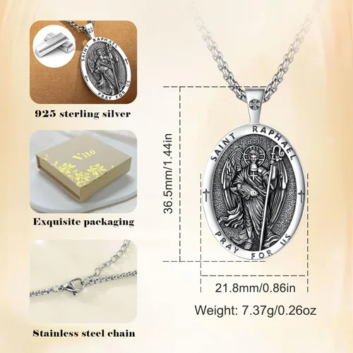 Vista 57 de Vito Collar de plata de ley 925 para mujeres y hombres, San Benito, crucifijo, Caravaca, San Cristóbal, San Judas, medalla patronal, amuleto