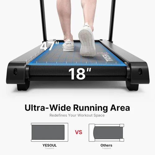 Vista 4 de YESOUL Treadmills for Home, 3.5HP Folding Treadmill with Handrail, 300 lbs Capacity, 18-Inch Wide Deck, Quiet Shock Absorption, LED Display &