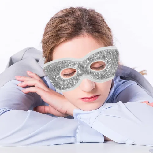 Vista 6 de Mascarilla de gel refrescante con agujeros, 2 paquetes de ojos fríos para ojos hinchados e hinchazón, paquete de gel de calor reutilizable