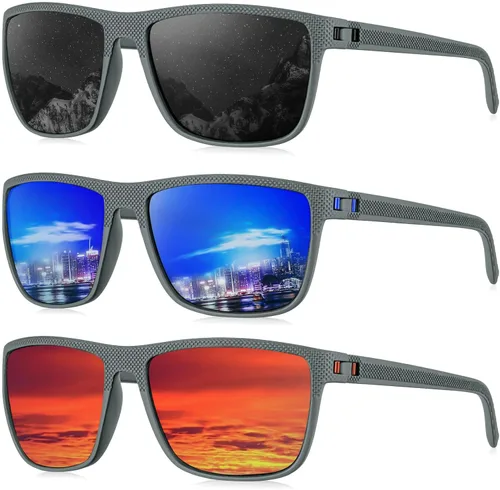 Vista 71 de KALIYADI Gafas de sol polarizadas para hombre, gafas de sol ligeras con protección UV para conducir, pescar y jugar golf (3 unidades) Negro