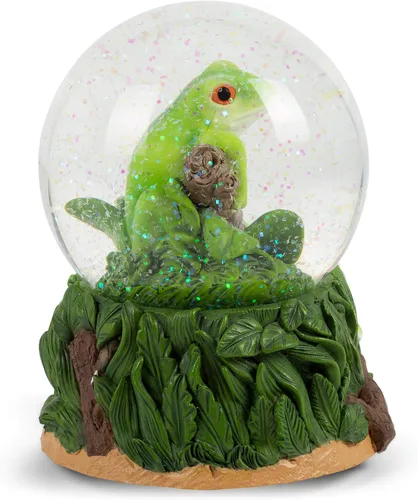 Vista 2 de Elanze Designs Juguetón verde árbol rana figura de mesa hojas de tronco de salto de bosque, 3.93 pulgadas (3.53 pulgadas) resistente con purpurina