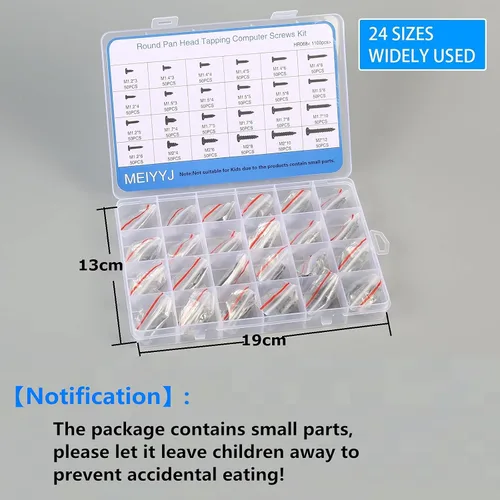 Vista 6 de Juego de 1100 tornillos de cabeza redonda para computadora laptop, mini tornillos Phillips avellanados M1.2,M1.4,M1.5,M1.7,M2 para reparación