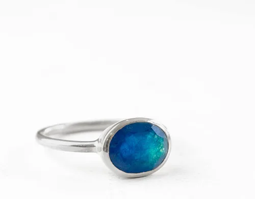 Vista 171 de Oval Birthstone Ring Bezel Set in Vermeil Gold, Sterling Silver, or Rose Gold, Stacking Birthstone Ring [rOMB]