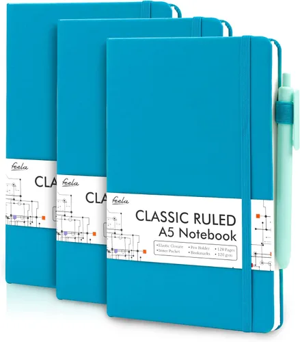 Vista 16 de feela Paquete de 3 Cuadernos Diarios a Granel, Cuaderno de Tapa Dura Clásico con Rayas Rayado Diarios con Soporte para Bolígrafo para Mujeres Niñas