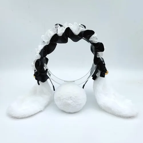 Vista 4 de Faylay Cosplay Girl - Diadema de peluche con orejas de conejo, accesorio para la cabeza