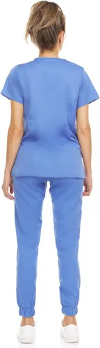 Vista 2 de MediChic Conjunto de 8 bolsillos para ropa quirúrgica, antiarrugas, médica, elástico, con cuello en V
