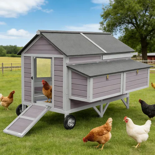 Vista 15 de Aivituvin Gallinero para 4-6 pollos/patos, gallinero de madera para exteriores, jaula grande para gallineros con dos cajas anidables (gris, AIR45)
