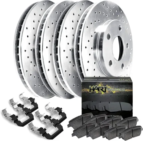 Vista 13 de Hart Brakes Kit de frenos y rotores traseros delanteros Pastillas de freno delanteras y traseras Rotores y pastillas de freno Pastillas