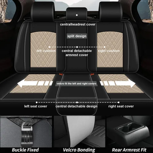 Vista 2 de CX-5 - Fundas de asiento delantero de piel sintética para Mazda CX-5 2013-2024 (negro y beige)
