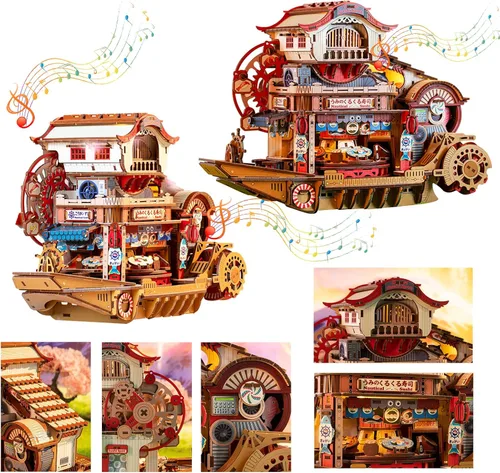 Vista 14 de Rompecabezas de madera 3D para adultos, kit de modelo mecánico de estación espacial con luces y música, 511 piezas de rompecabezas de madera