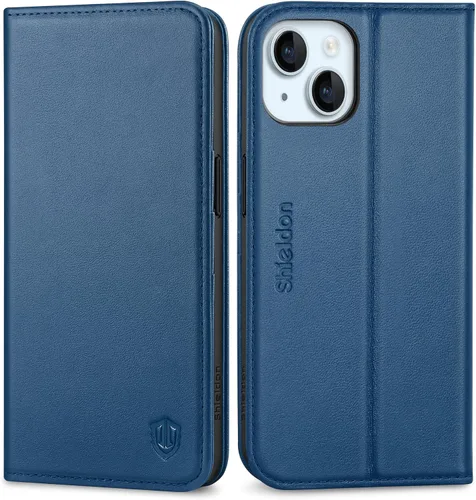 Vista 13 de SHIELDON Funda para iPhone 15 6.1" 2023, Funda Tipo Cartera de Cuero Genuino con [Soporte] [Tarjetero con Bloqueo RFID] [Magnética] Cubierta