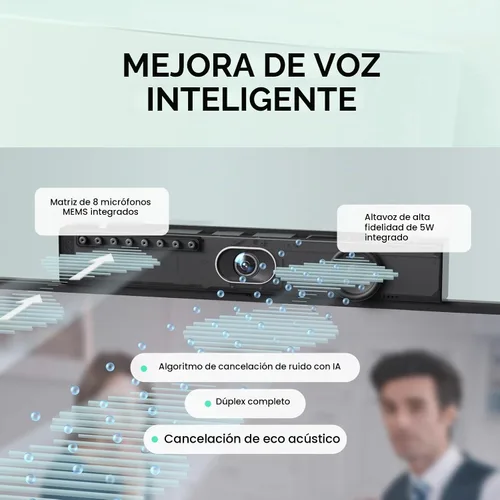 Vista 5 de Sistema de cámara de sala de conferencias Yealink UVC40 E2 4K 8 Mic para salas Huddle PC/Mac/laptop Compatible, Ultra HD 4K, 120 Degree Wide-Angle