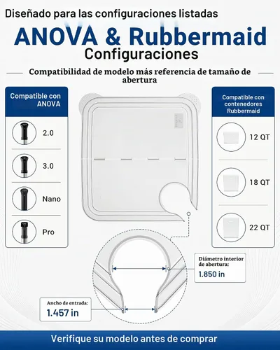 Vista 5 de EVERIE Tapa plegable con bisagras compatible con Anova Nano 750w, 800w, 900w, AN500-US00 1000w y compatible con contenedor Rubbermaid de 12, 18, 22