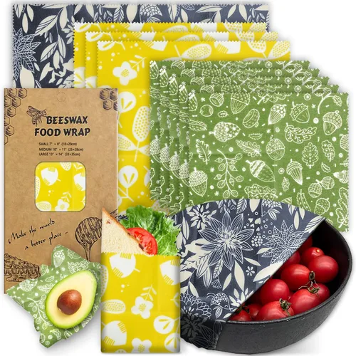 Vista 9 de Envoltura de cera de abeja reutilizable, paquete de 9 envolturas ecológicas de cera de abeja para alimentos, orgánica, sostenible, biodegradable