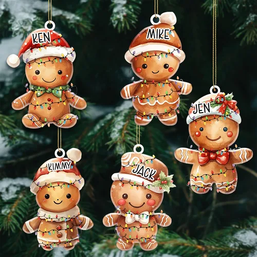 Vista 7 de Nazenti Adorno navideño de jengibre para niños, adorno familiar personalizado de galleta de jengibre, adorno de Navidad para niños, bonito lote