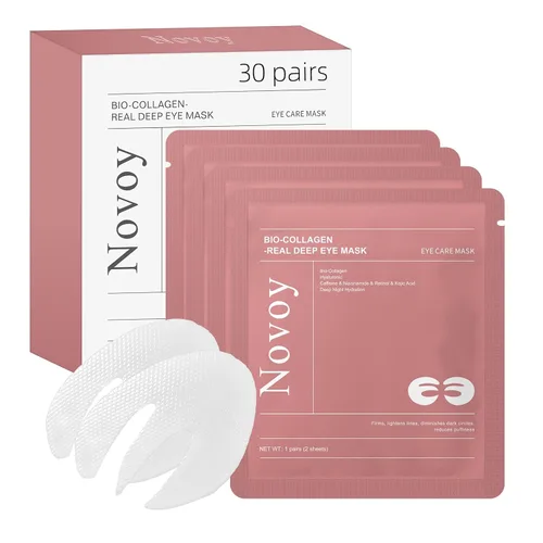 Vista 11 de Novoy - 7 pares de parches de ojos profundos de bio-colágeno – 6 en 1 retinol durante la noche parches para ojeras, hinchazón y arrugas 2%