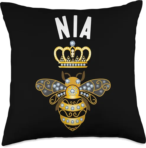 Vista 5 de Nia Name Shirts & Gifts Name Birthday Gifts Queen Crown Bee Nia - Almohada de 16 x 16 pulgadas, multicolor