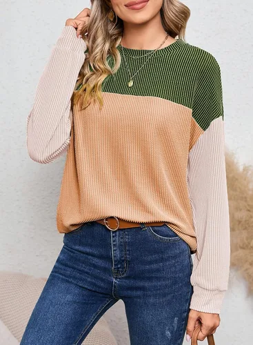 Vista 3 de Dokotoo Sudadera de punto de manga larga con cuello redondo y bloque de color para mujer