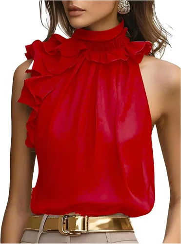 Vista 11 de SOLY HUX Blusa elegante con cuello halter para mujer Albaricoque puro