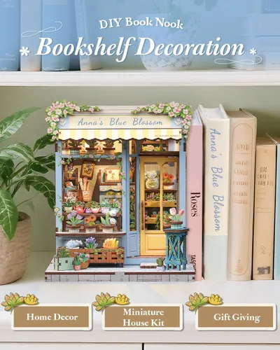 Vista 6 de CUTEBEE - Kit de rincón de libros - Kit de casa de muñecas en miniatura DIY para adultos, decoración de estantería de casa pequeña Booknook
