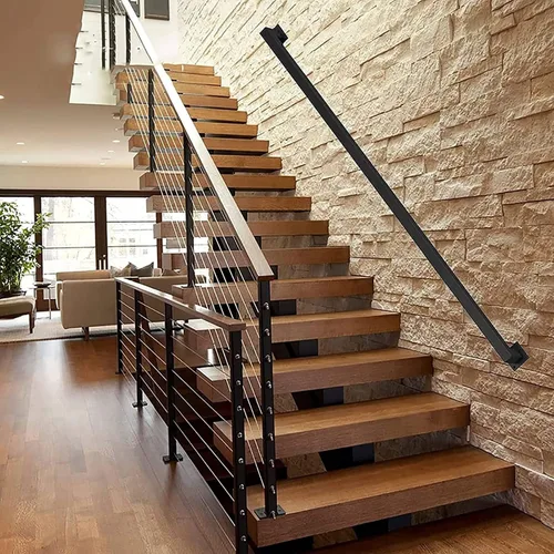 Vista 7 de Pasamanos de escaleras 1FT~20F-Kit completo. Pasamanos de escalones para interiores y exteriores, barandilla de tubo cuadrado industrial de metal