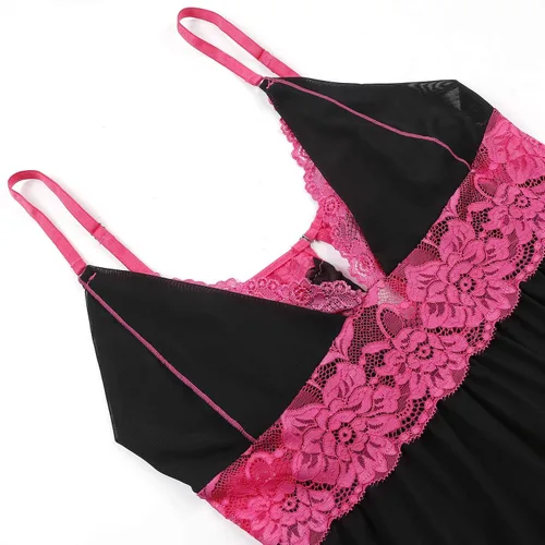 Vista 4 de Donnalla - Conjunto de lencería sexy para mujer, tallas grandes, 2XG, 3XG, 4XG, babydoll de encaje con copas divididas