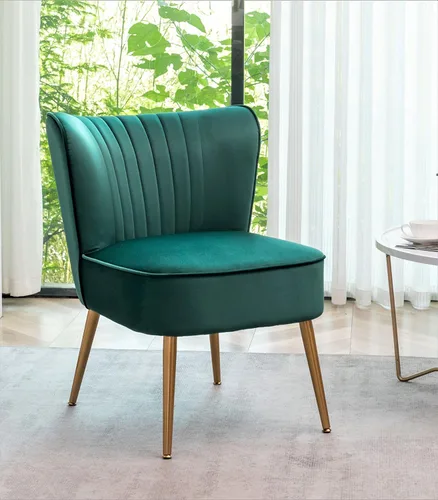 Vista 2 de Container Furniture Direct Silla moderna de terciopelo para sala de estar, dormitorio o entrada, diseño elegante y cómodo sin brazos con patas