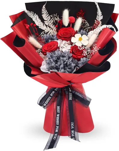 Vista 8 de Flores preservadas para entrega, ramo de flores naranjas frescas con caja de regalo, regalos de rosas eternas para mujeres, mamá, esposa en Navidad