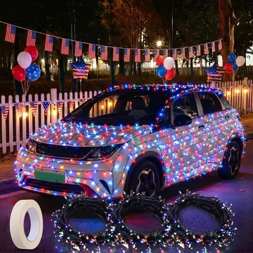 Vista 8 de Honoson Luces Multicolor de Navidad para Automóvil 197 pies 600 LED Operadas con Batería Control Remoto Luces de Cadena Impermeables 8 Modos