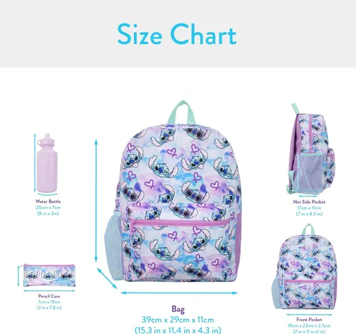 Vista 7 de Disney Lilo and Stitch Mochila de 3 piezas Mochila, estuche y botella de agua Mochila escolar Lilo and Sttich Multicolor