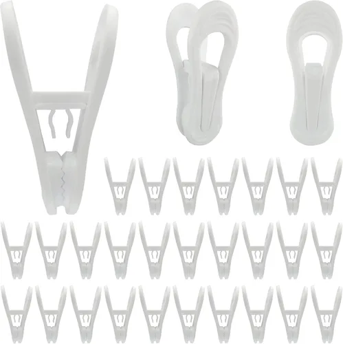 Vista 5 de Paquete de 30 clips de colgador, clips multiusos para perchas, pinzas blancas para colgar ropa de plástico, clips para colgar pantalones