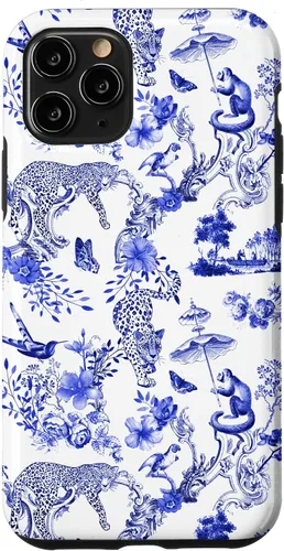 Vista 29 de French Blue Toile Chinoiserie with Flowers, Monkey, Leopards Case for iPhone 17