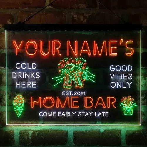 Vista 11 de Tazas de cerveza personalizadas para bar en casa, letrero de luz LED de neón tricolor, nombre personalizado, fecha, texto, cita, fuente verde, rojo