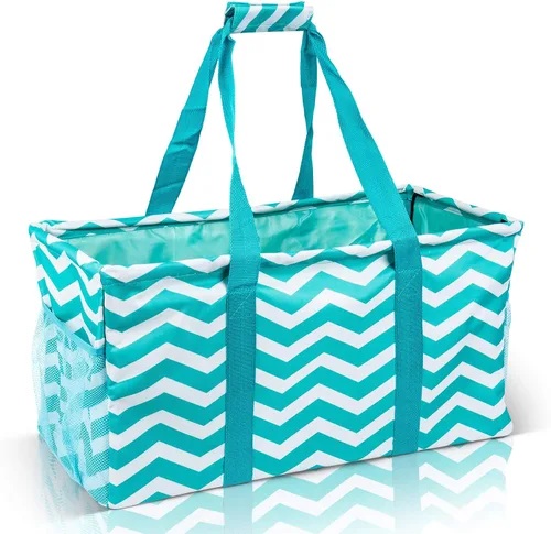 Vista 11 de Bolsa de utilidad extragrande Lucazzi - Cesta de lona rectangular plegable reutilizable con marco de alambre con dos bolsillos exteriores
