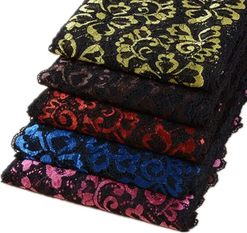 Vista 3 de Cinta de encaje floral metálica de 5 yardas, ribete de encaje elástico de tul nigeriano, tela africana de 7 pulgadas de ancho para manualidades