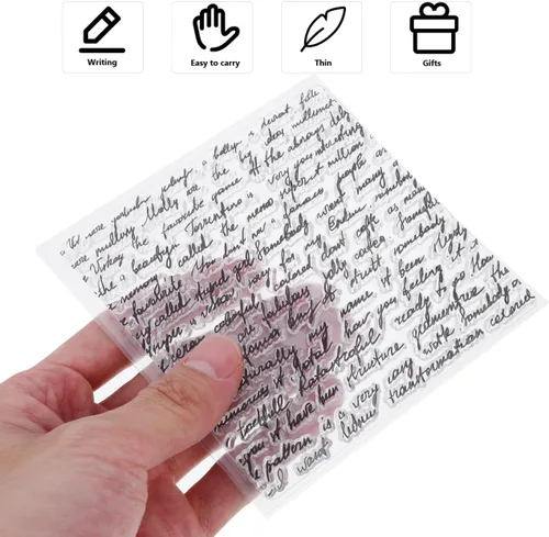 Vista 4 de SUPVOX Sellos transparentes de silicona con letras de palabras y fondo, sellos para hacer tarjetas de diario, álbum de fotos, álbumes de recortes