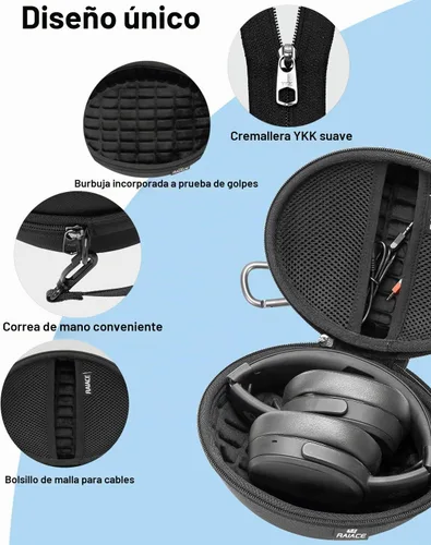 Vista 4 de Funda de transporte rígida para viajes compatible con auriculares Skullcandy Crusher sobre la oreja. (Solo la funda, no incluye el dispositivo)