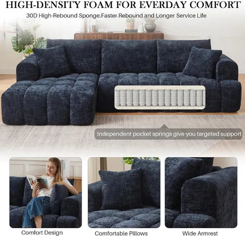 Vista 5 de Camillas deshuesadas de 108.3 pulgadas para sala de estar, sofá modular de nube con diván de gran tamaño, sofá deshuesado en forma de L con asiento