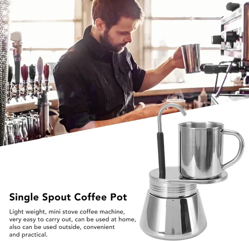Vista 3 de OUKENS Máquina de café expreso, olla de acero inoxidable con boquilla única, tubo de bricolaje, taza de café, juego de tazas de café al aire libre