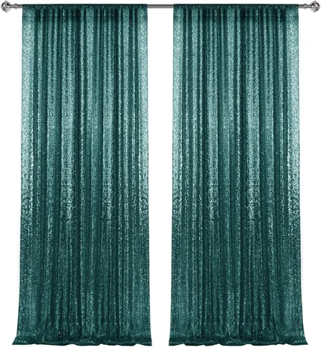 Vista 25 de 2 paneles de cortinas de fondo de lentejuelas verdes de 8 pies, cortinas de fondo de fotografía con purpurina para decoración de Navidad, boda