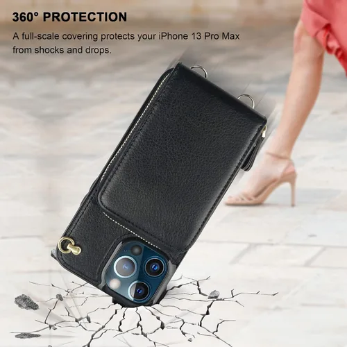 Vista 7 de KIHUWEY Funda tipo cartera tipo bandolera para iPhone 13 Pro Max