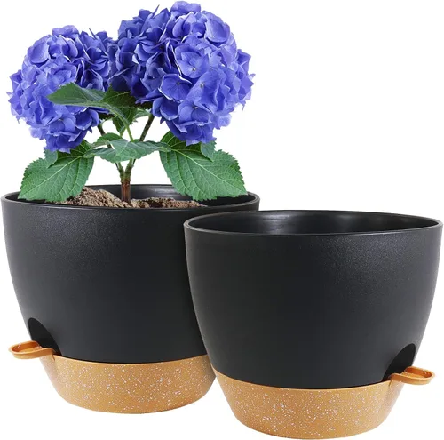 Vista 23 de Macetas de 8 pulgadas con riego automático, juego de 2 macetas de plástico con agujeros de drenaje de malla para plantas de jardín y flores, macetas