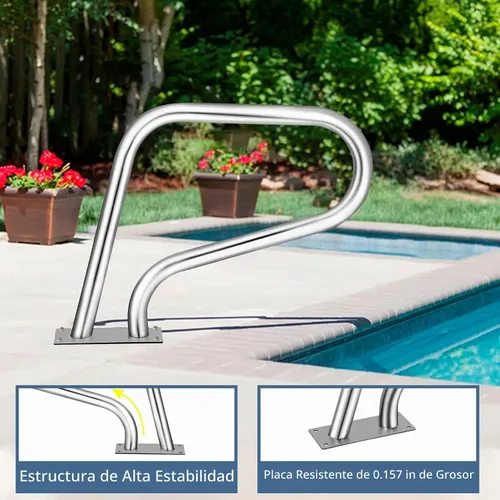 Vista 3 de 304SS Pasamanos de piscina con cubierta azul antideslizante - Barandilla de piscina enterrada de 30 x 22 pulgadas