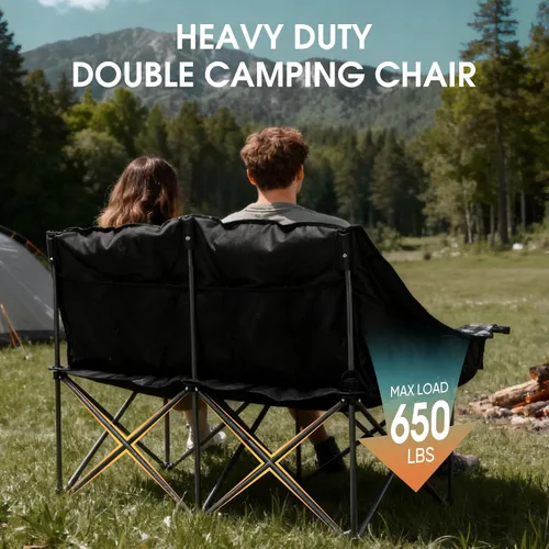 Vista 6 de Bolosy - Silla de camping doble acolchada para sofá biplaza Sillas de campamento de gran tamaño para 2 personas para adultos, silla de césped