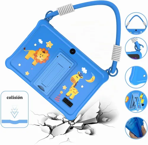 Vista 2 de PRITOM Tablet infantil de 7 pulgadas con cordón, tableta Android 13 de 32 GB con WiFi, cámara dual, educación, juegos, software para niños Azul