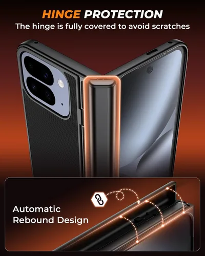 Vista 3 de Lanhiem Funda para Google Pixel 10 Pro Fold, protector de pantalla integrado, protección completa de bisagra, cubierta a prueba de golpes con Negro