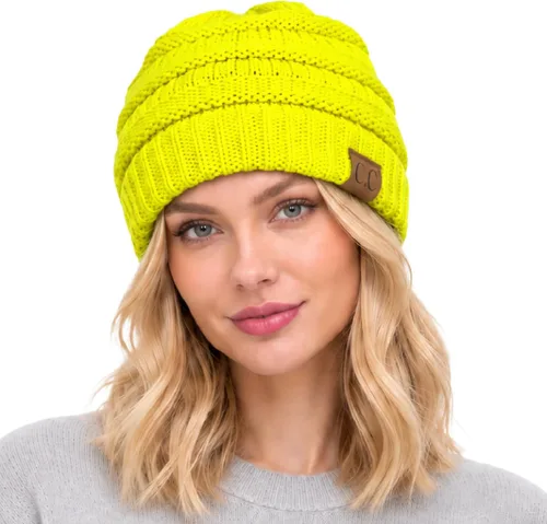 Vista 60 de CC Classic Winter Fall Trendy Chunky Stretchy Cable Knit Beanie Hat 2 tonos púrpura/azul marino