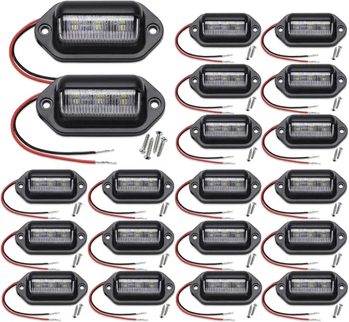 Vista 8 de 2 luces LED ámbar amarillas para placa de matrícula, 12V-24V DC impermeable 6-SMD lámpara de placa de matrícula luz trasera, para camión SUV