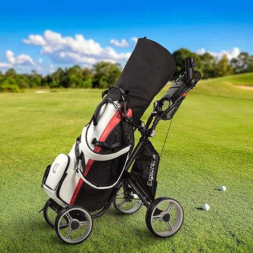 Vista 2 de Caddytek Carrito de golf Explorer V8 - Carrito plegable SuperLite de 4 ruedas de aluminio con ancho ajustable de rueda delantera, freno de pie Gris