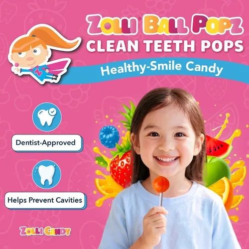 Vista 2 de Zolli Ball Popz Clean Teeth - Caramelos sin azúcar, sin colorantes, aptos para dieta keto y diabéticos, golosinas aprobadas por dentistas para niños